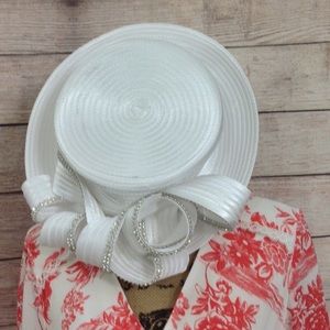 NEW White & Rhinestone Derby or Church Hat